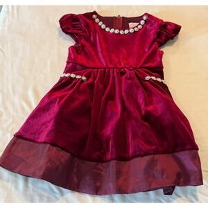 Rare Editions 2T Dress Burgundy velvet jeweled neckline waist organza Christmas